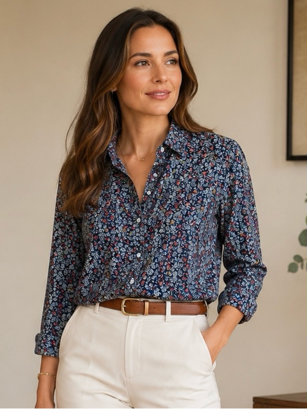 St. John's Bay Navy Floral Button-Down Shirt
